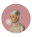 Mural okrągły portret kobiety Dots Woman With Bubble Gum Pink 8727 Wallcolors