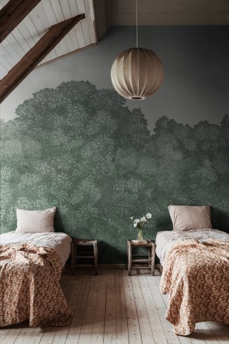 Fototapeta drzewa Rebel Walls R18797 Belle Buisson Turquoise Vintage Scenic Landscapes