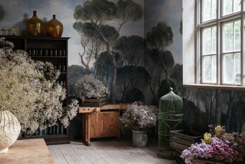 Fototapeta drzewa sosny Rebel Walls R18798 Umbrella Pines Vintage Scenic Landscapes