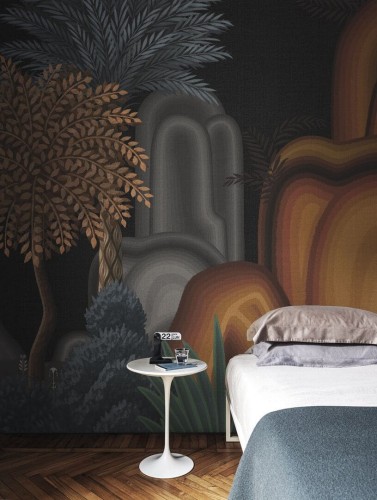 Fototapeta krajobraz palm i gór London Art MUN04 C Le Paysage Tale Books: Les Mille et une Nuits