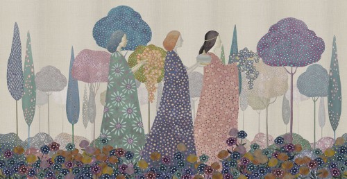 Fototapeta kolorowe drzewa i księżniczki London Art MUN09 E Les Princesses Tale Books: Les Mille et une Nuits