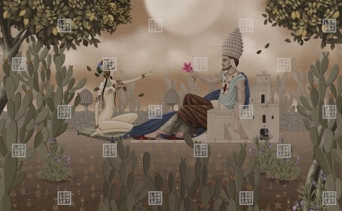 Fototapeta roślinna z kaktusami i zakochaną parą London Art MUN11 B L’amour Inconditionnel Tale Books: Les Mille et une Nuits