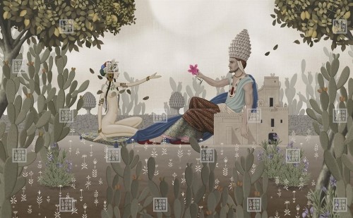 Fototapeta roślinna z kaktusami i zakochaną parą London Art MUN11 E L’amour Inconditionnel Tale Books: Les Mille et une Nuits