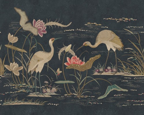 Fototapeta ogród wodny z ptakami Sandberg S10419 Seabirds Dark Blue Chinoiserie Garden