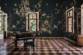Fototapeta roślinne pnącza i ptaki Sandberg S10428 Bloom Midnight Blue Chinoiserie Garden