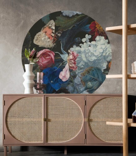 Mural okrągły motyl i kwiaty Dots Dragonfly Garden 8700 Wallcolors