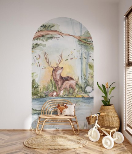 Mural łuk leśne zwierzęta Wall Art Deer Friends Łuk