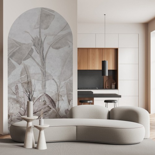 Mural łuk tropikalne liście Wall Art Rainforest Beige Łuk