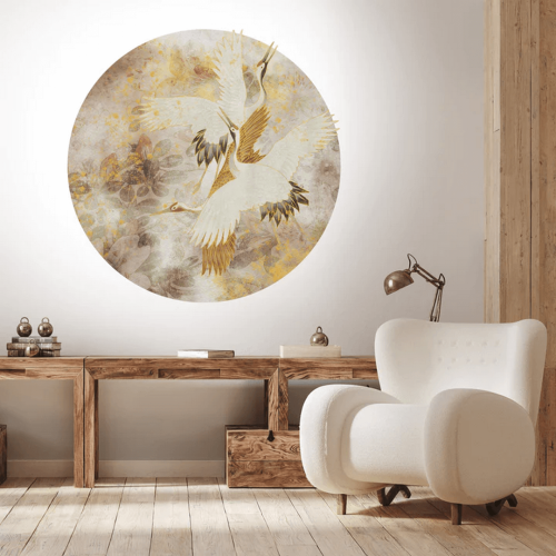 Mural okrągły żurawie Wall Art Beige Tsuru Koło