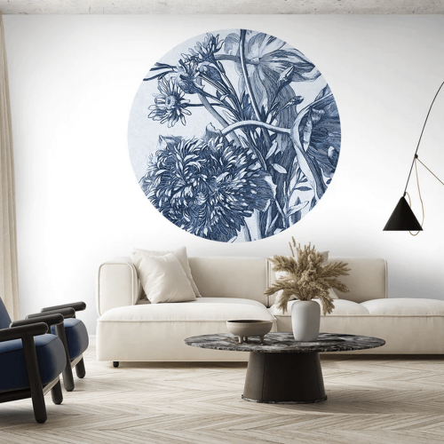 Mural okrągły kwiaty Wall Art Blue Flower Koło