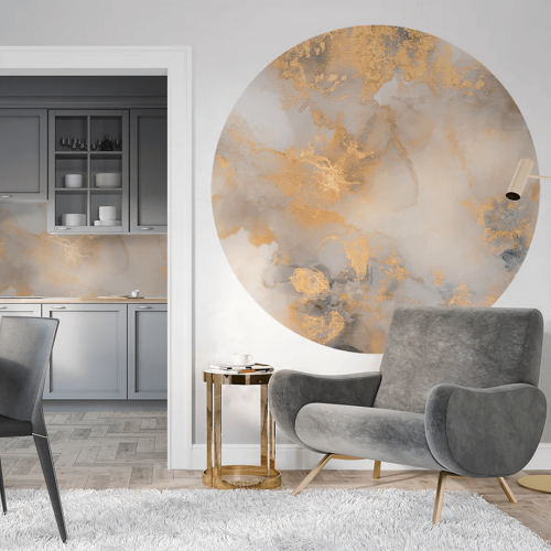 Mural okrągły marmur Wall Art Dolce Vita Grey & Gold Koło