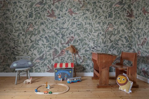 Fototapeta ptaki i liście Rebel Walls R19838 Backwood Birds Sand Ilon Wikland