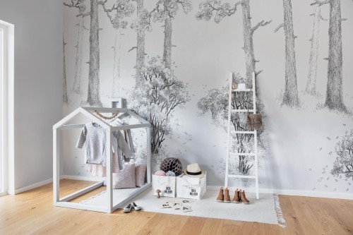 Fototapeta las Rebel Walls R19839 Forest Memories Graphite Ilon Wikland