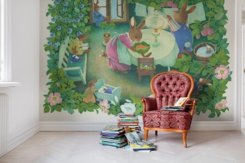 Fototapeta rodzina królików Rebel Walls R19841 Rabbit Family Green Ilon Wikland