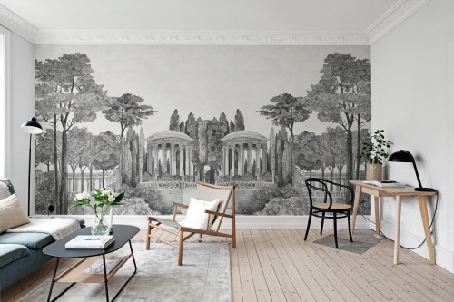 Fototapeta krajobraz parku Rebel Walls R19743 Chatsworth Park Mirrored Graphite Jack Kinsey