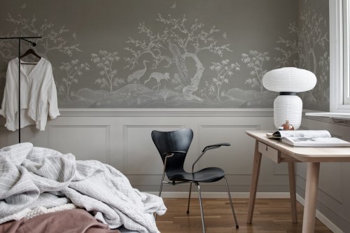 Fototapeta w stylu chinoiserie i boazerią angielską Rebel Walls R19745 Chinoiserie Blossom Panels Jack Kinsey