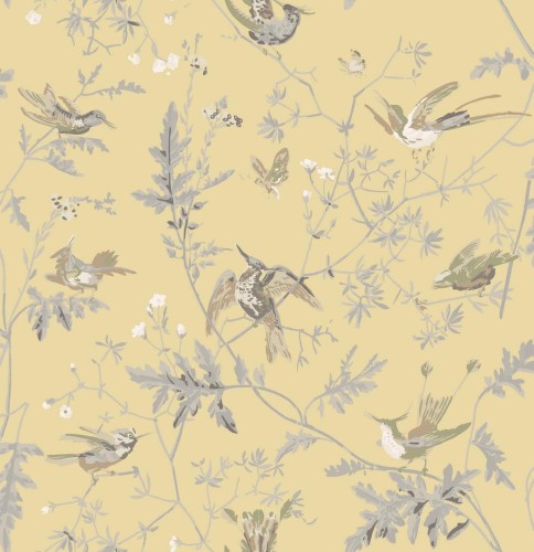 Tkanina jedwab z botanicznym wzorem Cole & Son Hummingbirds Silk F111/1001 Selection of Hummingbirds Fabric
