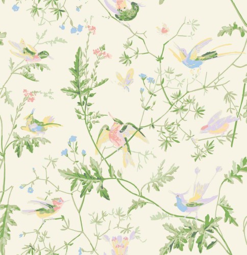 Tkanina jedwab z botanicznym wzorem Cole & Son Hummingbirds Silk F111/1002 Selection of Hummingbirds Fabric