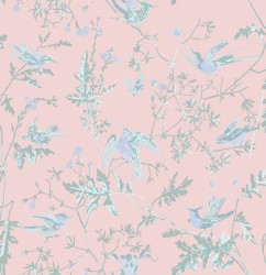 Tkanina jedwab z botanicznym wzorem Cole & Son Hummingbirds Silk F125/1001 Selection of Hummingbirds Fabric
