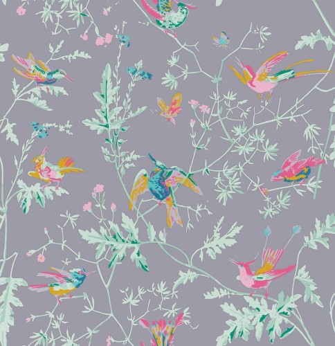 Tkanina jedwab z botanicznym wzorem Cole & Son Hummingbirds Silk F125/1002 Selection of Hummingbirds Fabric