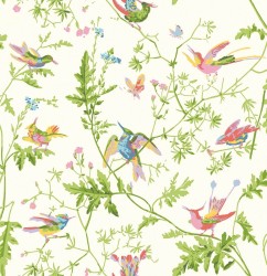 Tkanina jedwab z botanicznym wzorem Cole & Son Hummingbirds Silk F125/1003 Selection of Hummingbirds Fabric