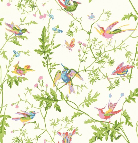 Tkanina jedwab z botanicznym wzorem Cole & Son Hummingbirds Silk F125/1003 Selection of Hummingbirds Fabric