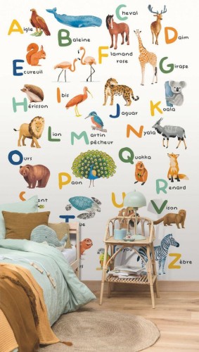 Mural abecadło i zwierzęta francuski Caselio MNM 105672304 L Apprenons L Alphabet Les Minis Mondes
