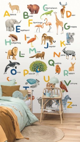 Mural abecadło i zwierzęta angielski Caselio MNM 105857004 L Let S Learn The Alphabet Les Minis Mondes