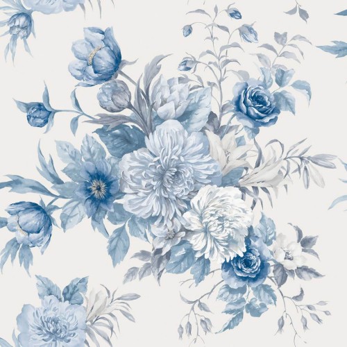 Tapeta bukiety kwiatów Boras Tapeter 6140 Floral Charm Blue & White