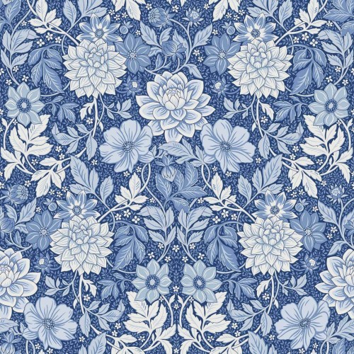 Tapeta kwiaty vintage Boras Tapeter 6141 Dahlia Garden Blue & White