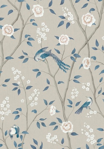 Tapeta botaniczna w stylu chinoiserie Boras Tapeter 6143 Paradise Birds Blue & White