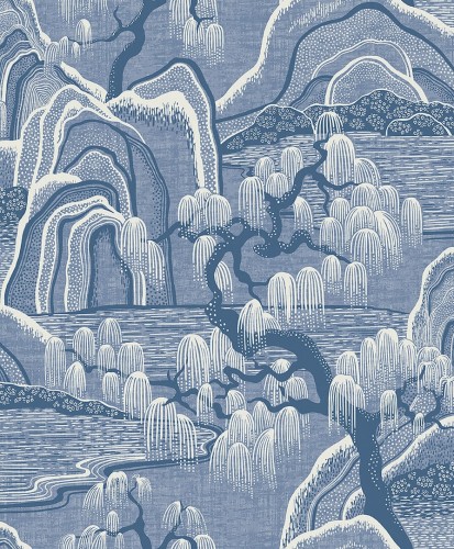 Tapeta japoński ogród Boras Tapeter 6147 Indigo Garden Blue & White