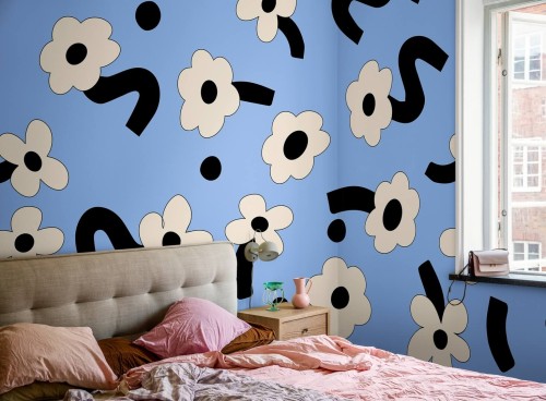 Fototapeta kwiatki Rebel Walls R20017 Dancing Flower Blue Happy Socks