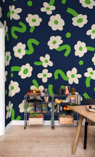 Fototapeta kwiatki Rebel Walls R20018 Dancing Flower Green Happy Socks