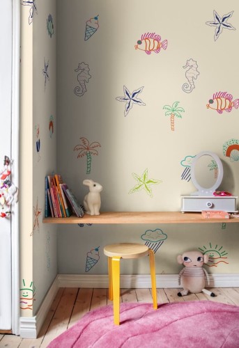 Fototapeta morskie ilustracje Rebel Walls R20020 Summer Lo-Fi Beige Happy Socks