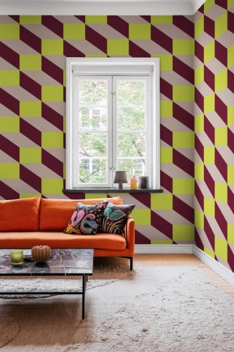 Fototapeta geometryczna 3D Rebel Walls R20023 Filled Optic Green Yellow Happy Socks