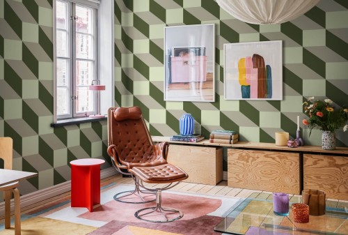 Fototapeta geometryczna 3D Rebel Walls R20025 Filled Optic Green Happy Socks