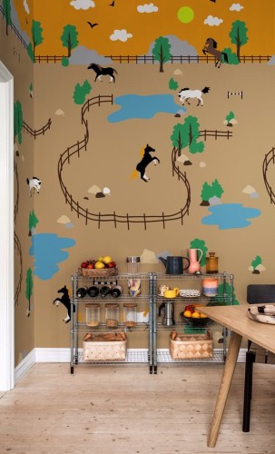 Fototapeta farma Rebel Walls R20036 Happy Farm Brown Happy Socks