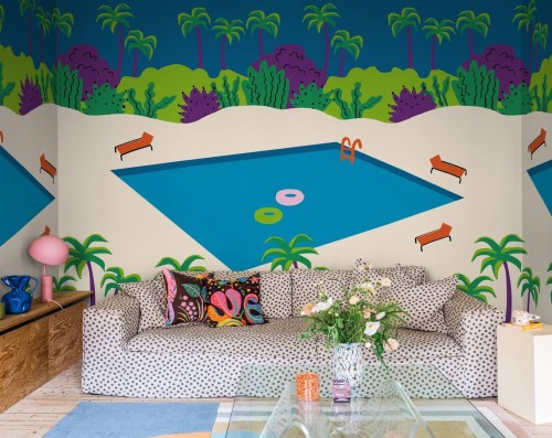 Fototapeta basen i tropikalna roślinność Rebel Walls R20038 Florida Blue Happy Socks