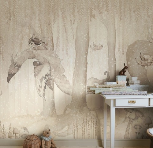 Fototapeta zaczarowany las Rebel Walls R20291 Dream Forest Girl Off White Mrs Mighetto