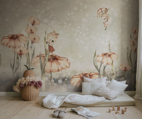 Fototapeta zaczarowane pola kwiatów Rebel Walls R20300 Bloomy Fields of Marion Grey Green Mrs Mighetto