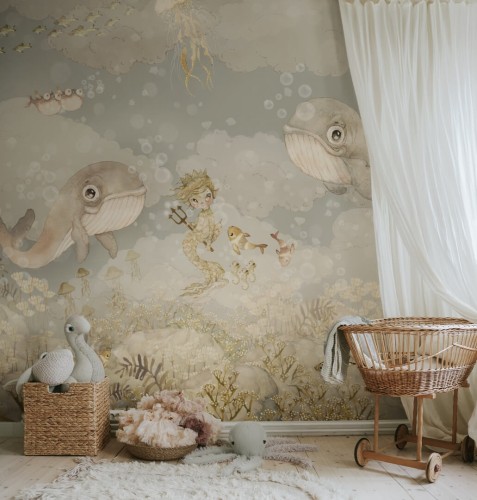 Fototapeta zaczarowany podwodny świat Rebel Walls R20405 Water Song Ocean Blue Mrs Mighetto