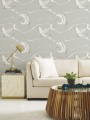 Tapeta żurawie York Wallcoverings BW3872 Soaring Cranes Black & White