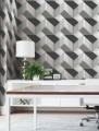 Tapeta geometryczna z efektem 3D York Wallcoverings BW3882 Graphic Geo Blocks Black & White