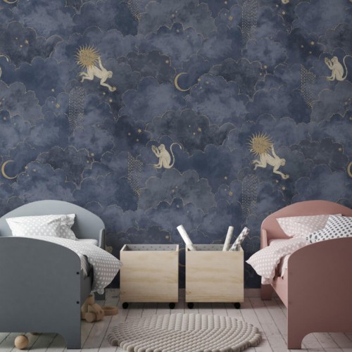 Fototapeta chmury, gwiazdy i małpy Les Dominotiers AFDC205/1 Grand Stars and Monkeys Magic Garden