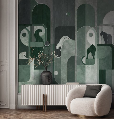 Fototapeta geometria i pantery metaliczna Les Dominotiers DOM4002 Panthera Argent Volume 14