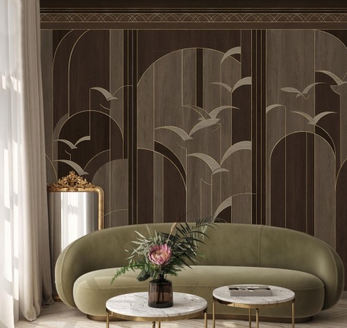 Fototapeta łuki i ptaki metaliczna Les Dominotiers DOM4007 Garigliano Or Volume 14