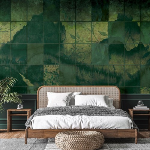 Fototapeta natura za industrialnymi oknami Wall Art Mattonelle