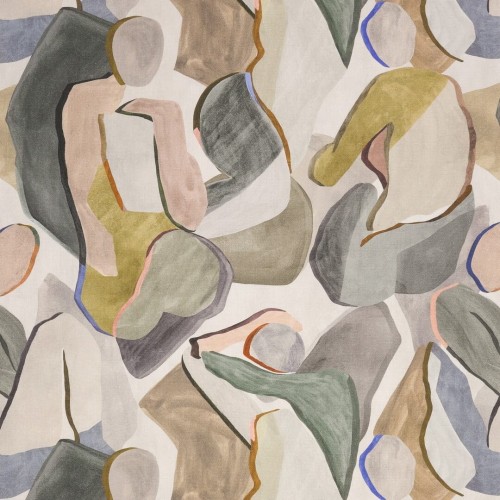 Tkanina lniana z abstrakcyjnymi sylwetkami Black Edition 9135/02 Figura Tsauri