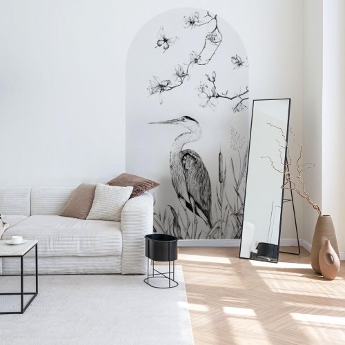 Mural łuk botaniczny z czaplą Wall Art Heron Łuk
